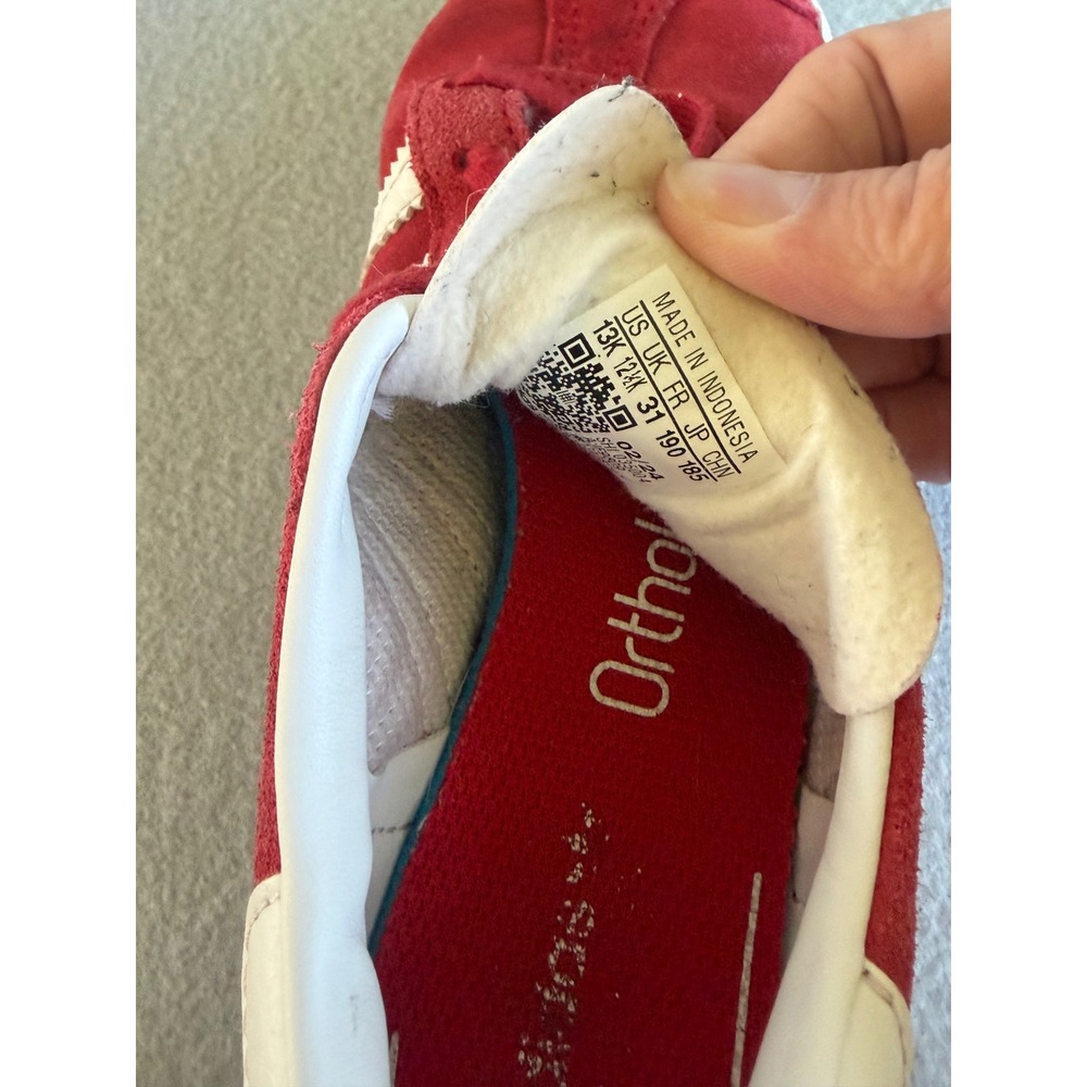 Adidas Gazelle Kids Sneakers Red Suede White Stripes size 13 toddler - Picture 6 of 7